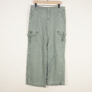 American Eagle Green Super High Rise Baggy Wide Leg Soft Cargo Pants Sz 12